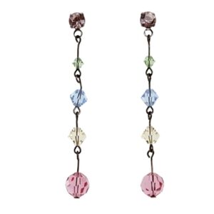Pastel Beaded and Rhinestone Chain Mix Multi Color Dangly Earrings
